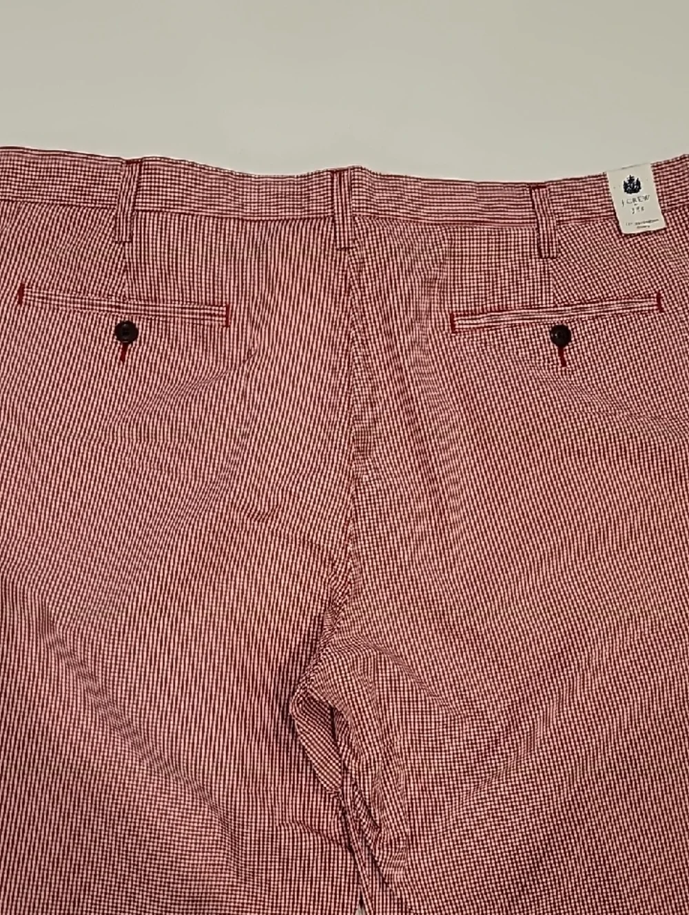 J. Crew Men's Red Micro-Check Flat Front Shorts 38 All Cotton